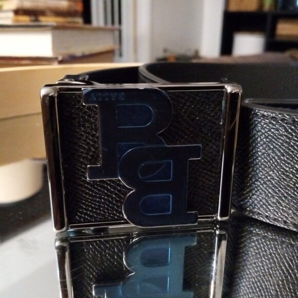 Bally B 46 inch black leather belt with square monogram blue and silver buckle e - Picture 6 of 8